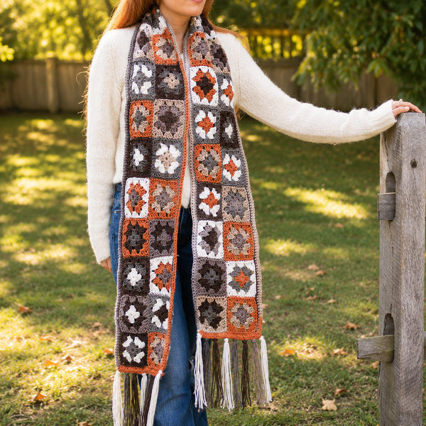 Easy Granny Square Scarf Crochet Pattern