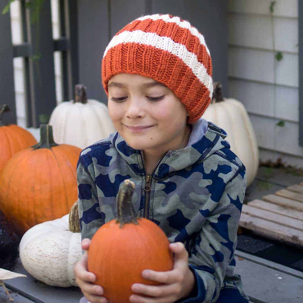 Kids Striped Ribbed Hat Knitting Pattern