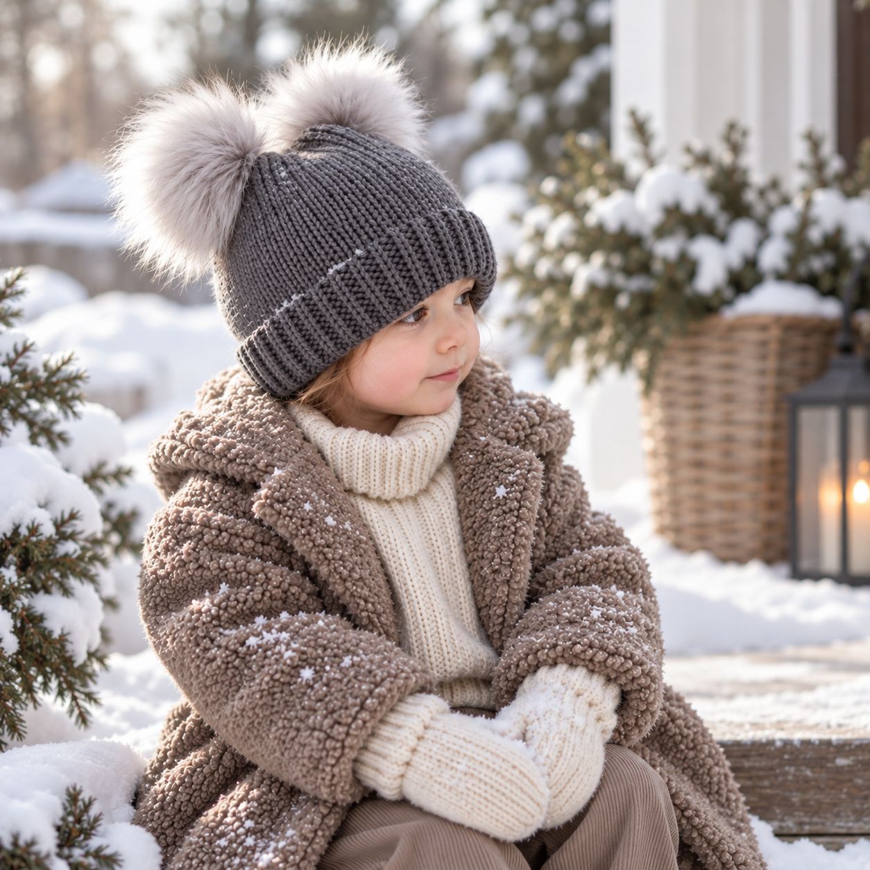 Easy Kids Double Pom Pom Beanie Knitting Pattern