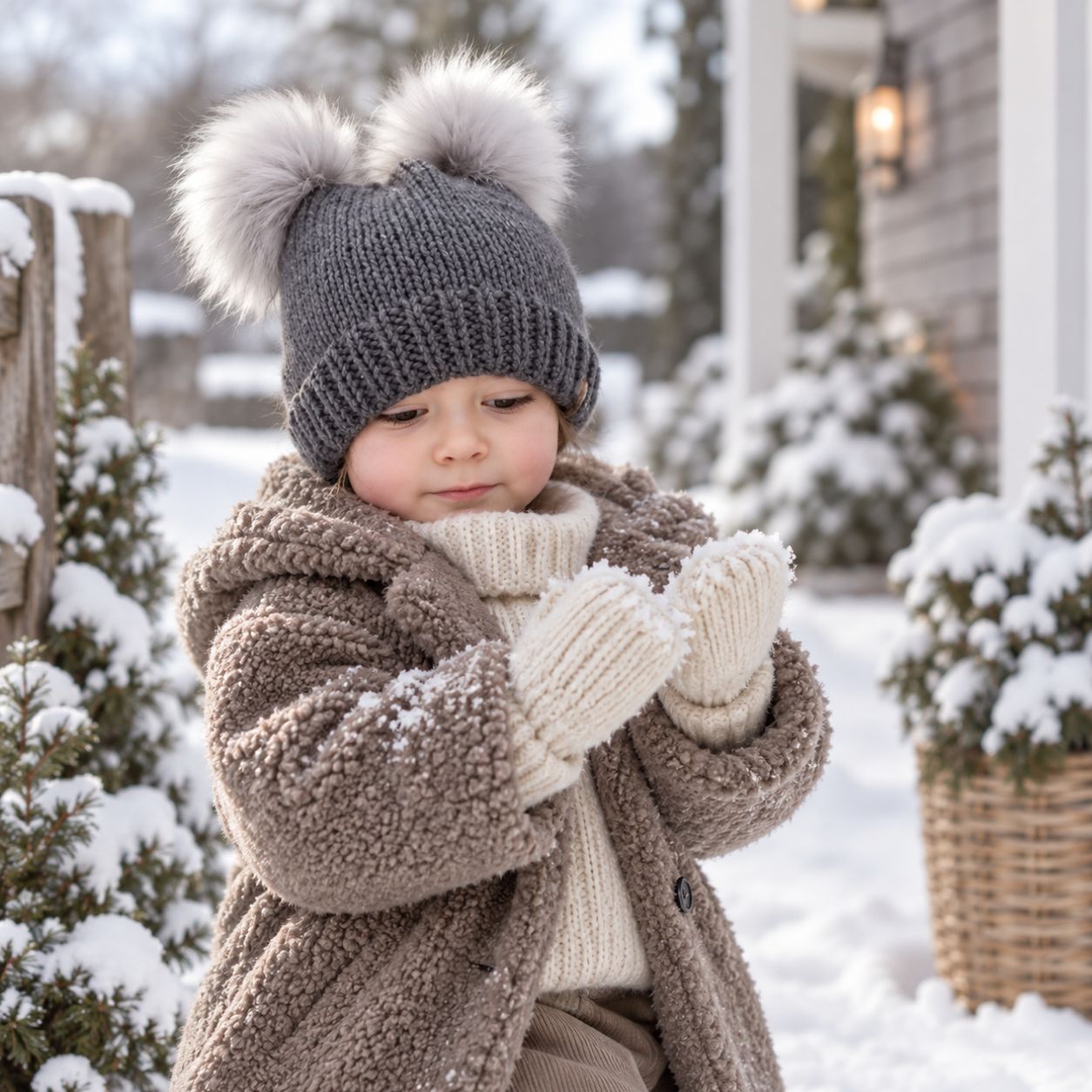 Easy Kids Double Pom Pom Beanie Knitting Pattern