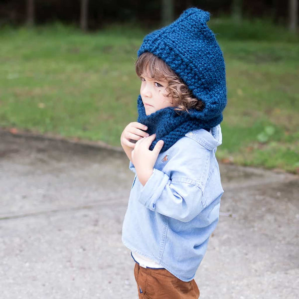 Easy Kids Hooded Cowl Knitting Pattern