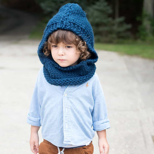 Easy Kids Hooded Cowl Knitting Pattern