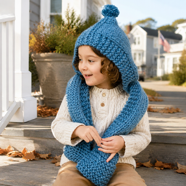 Kids Hooded Pocket Scarf Knitting Pattern