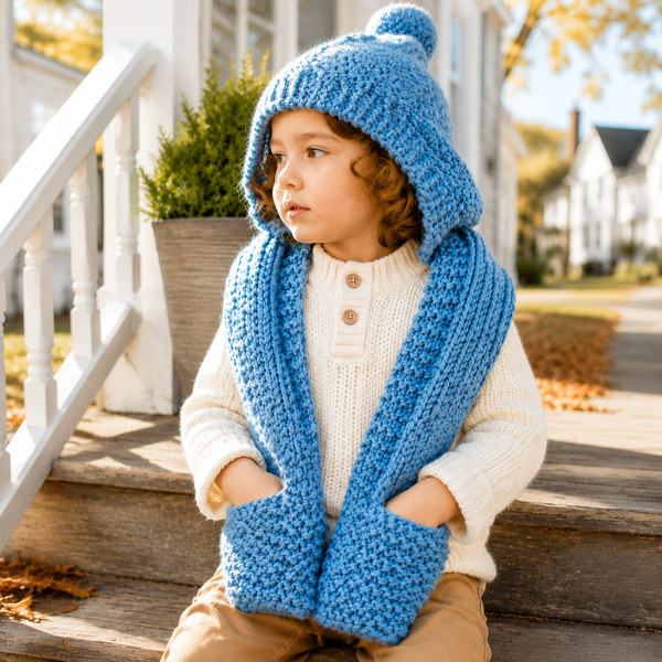 Kids Hooded Pocket Scarf Knitting Pattern