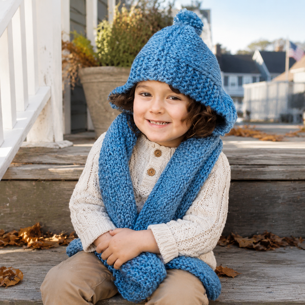 Kids Hooded Pocket Scarf Knitting Pattern