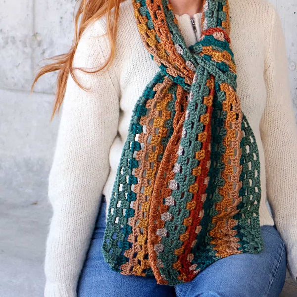 Leftover Yarn Granny Stripe Scarf Crochet Pattern