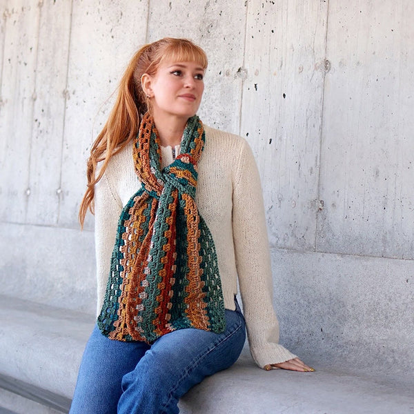 Leftover Yarn Granny Stripe Scarf Crochet Pattern