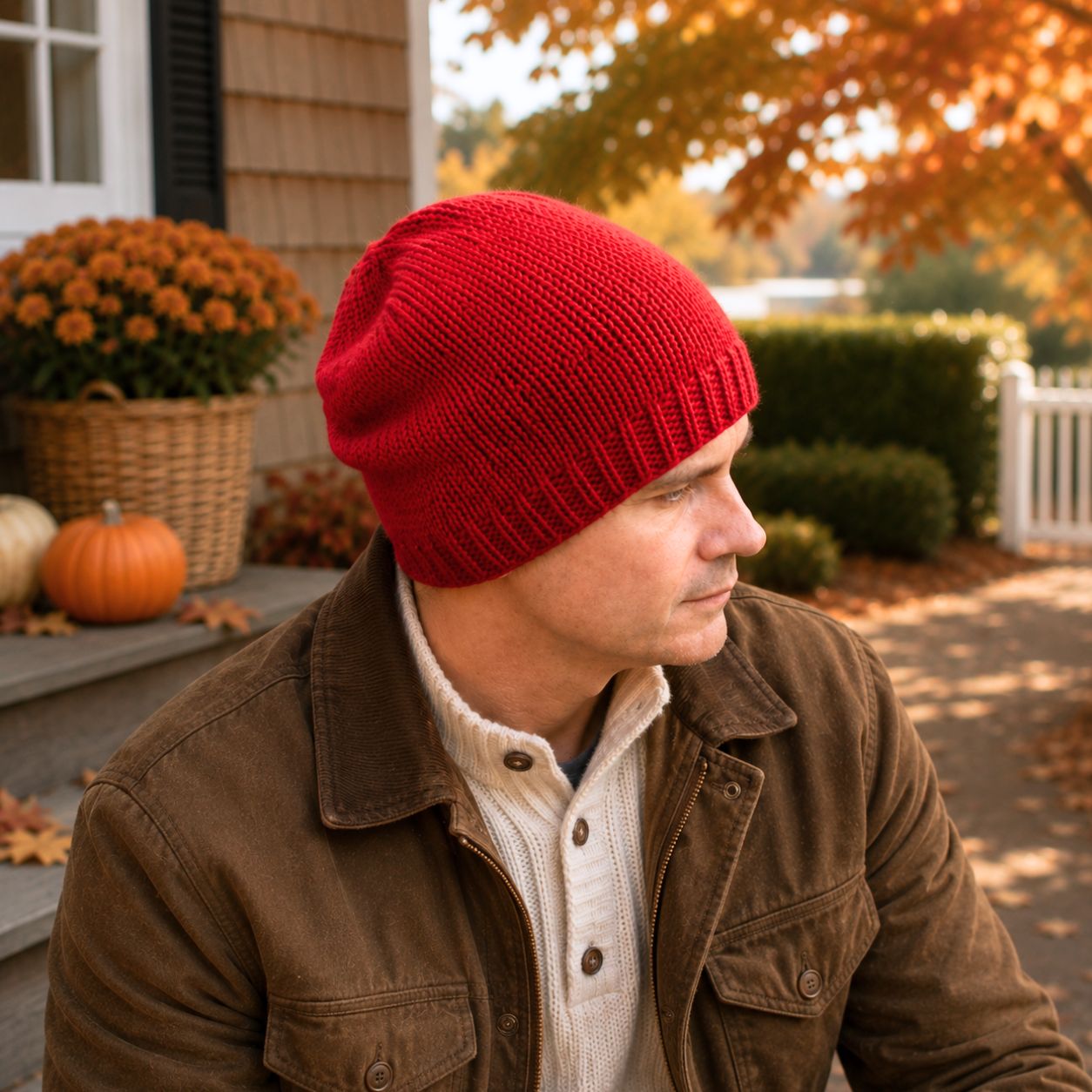 Mens Flat Knit Slouch Hat