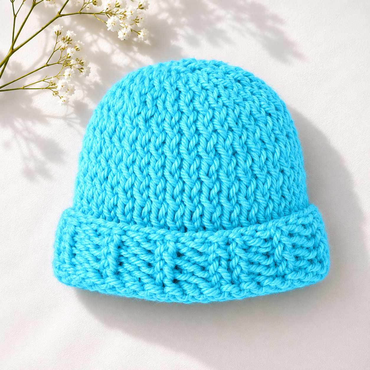 Flat Knit Newborn Beanie Knitting Pattern