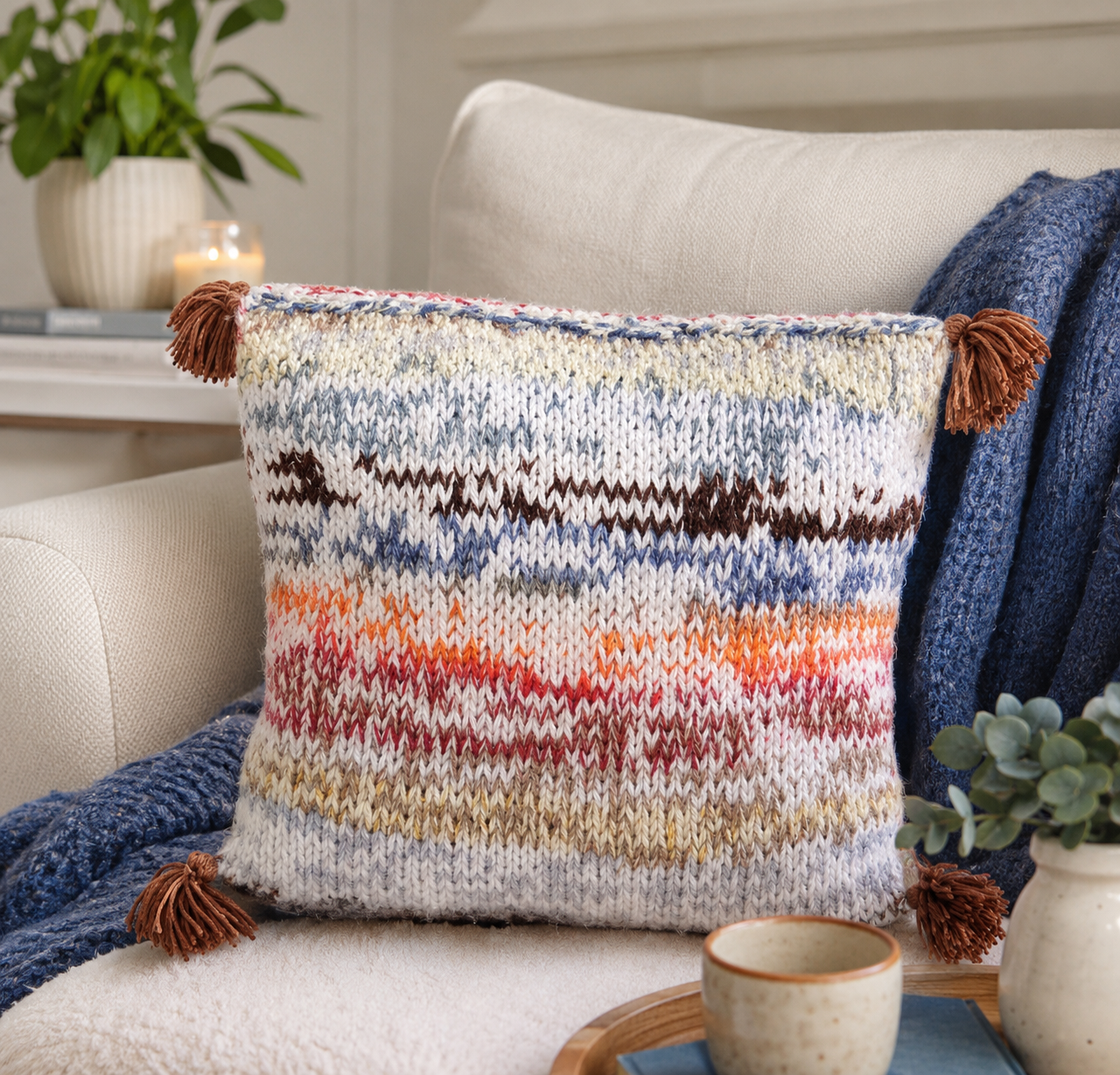Scrap Busting Tassel Pillow Knitting Pattern