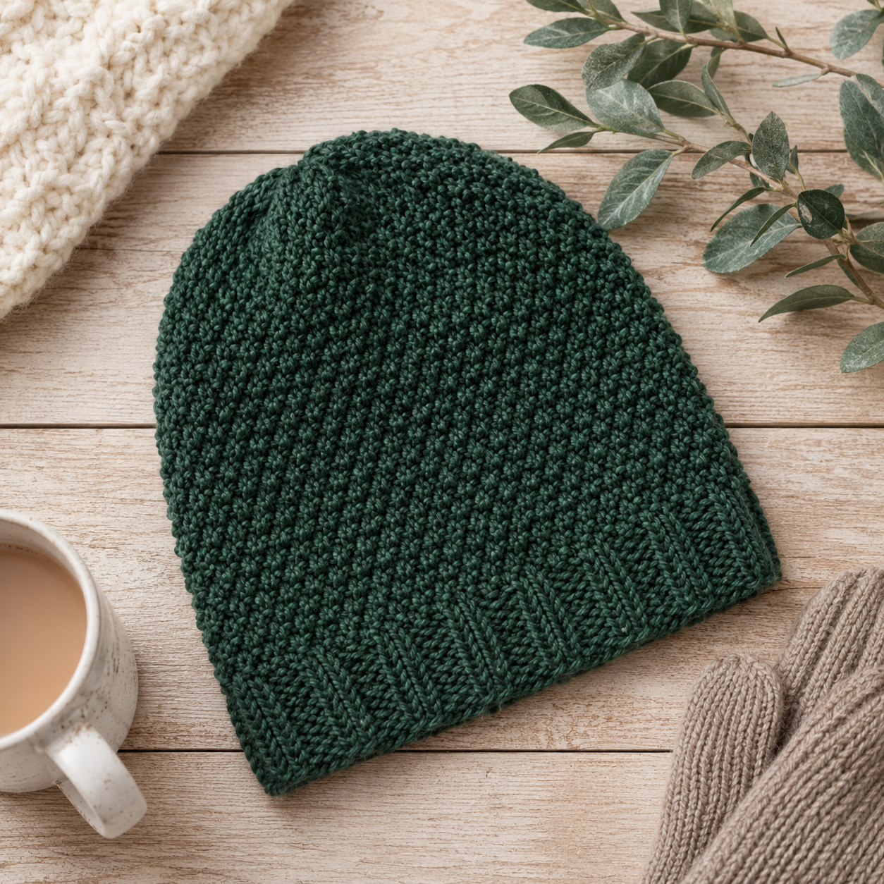 Seed Stitch Beanie Knitting Pattern