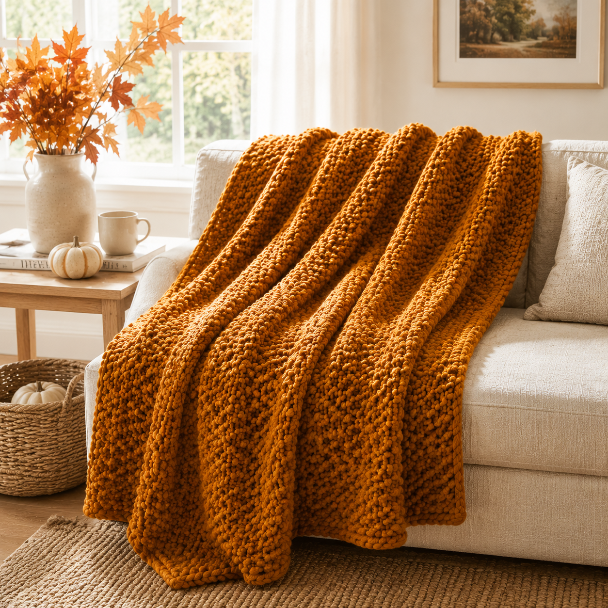 Easy Super Bulky Seed Stitch Throw Knitting Pattern