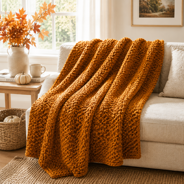 Easy Super Bulky Seed Stitch Throw Knitting Pattern