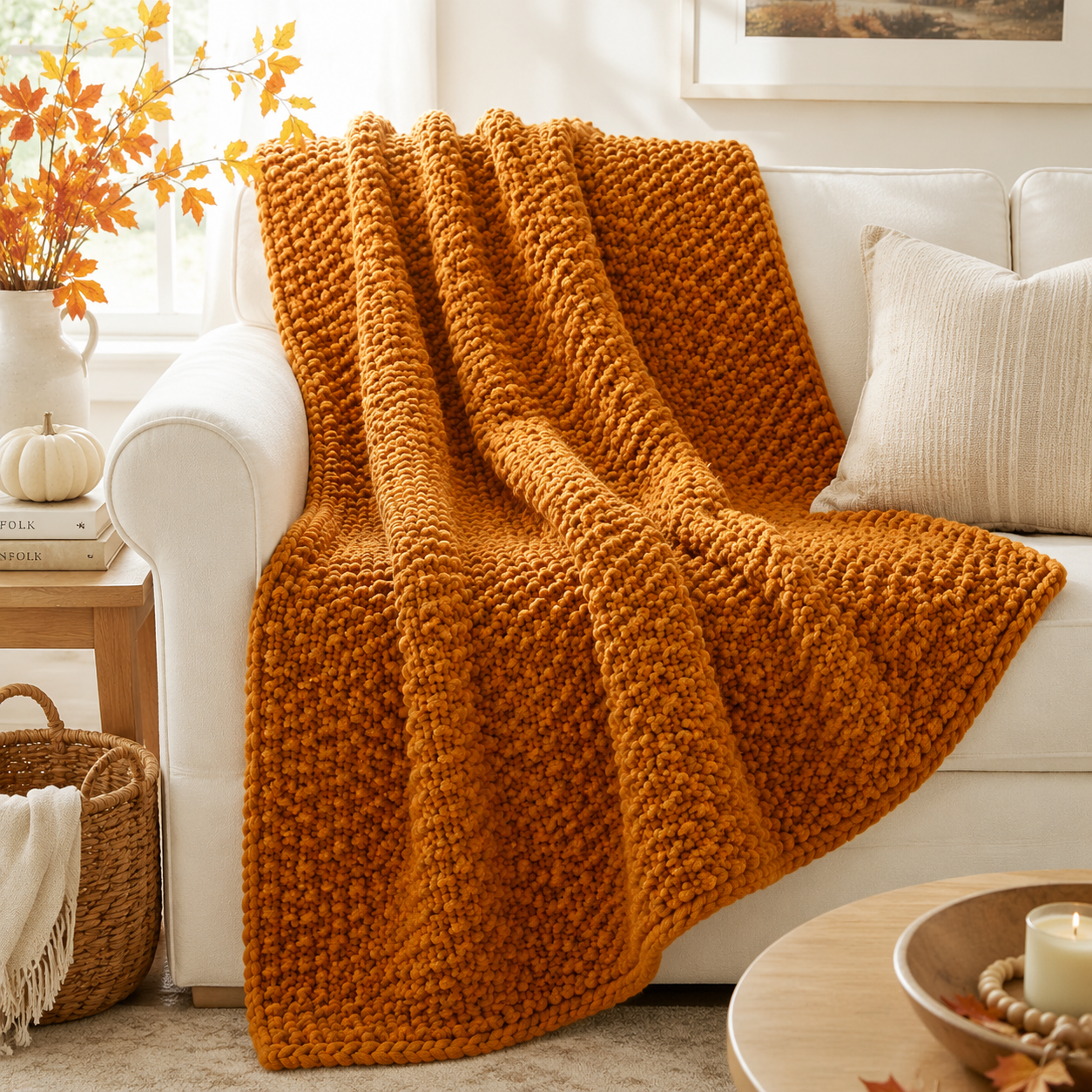Easy Super Bulky Seed Stitch Throw Knitting Pattern