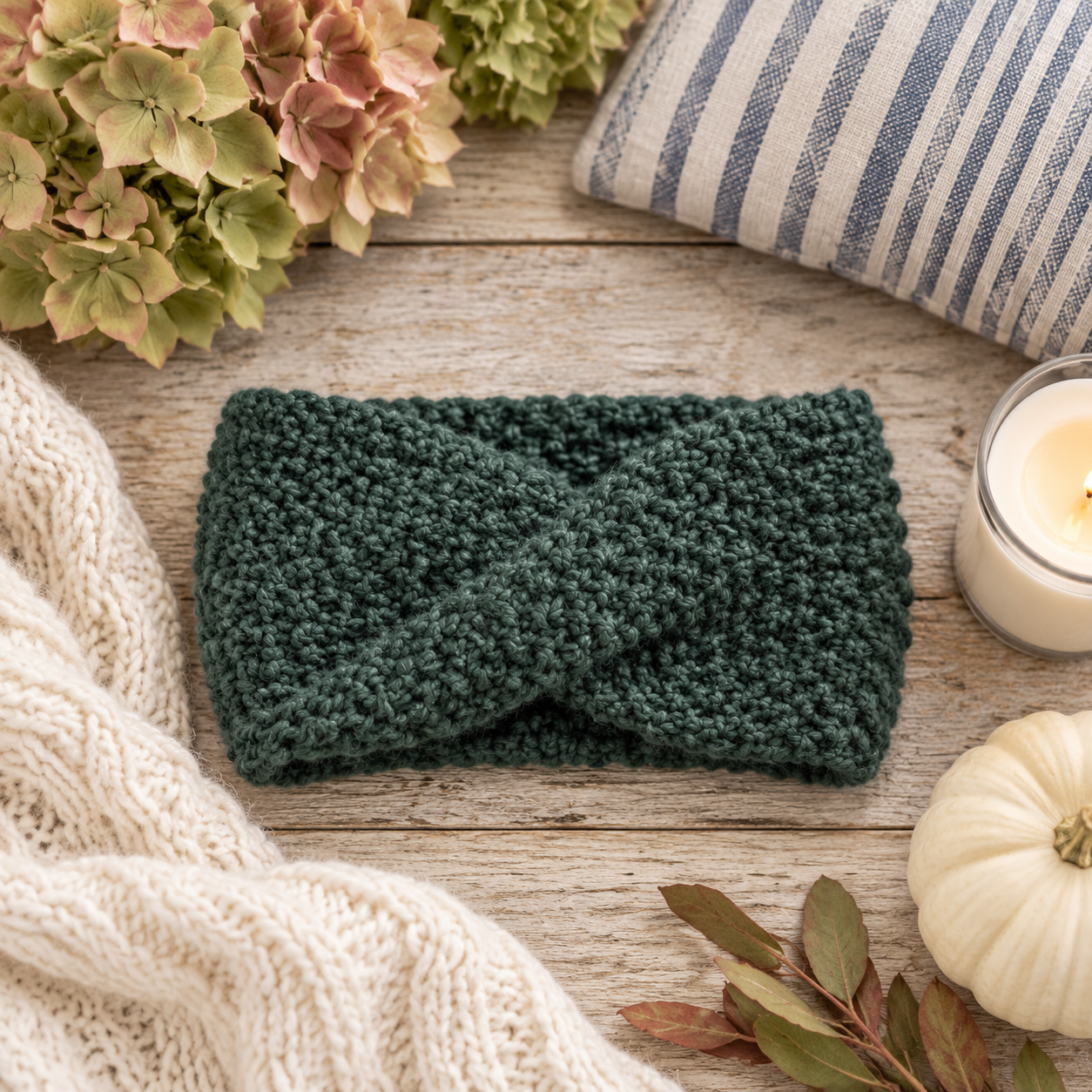 Easy Seed Stitch Twist Headband Knitting Pattern