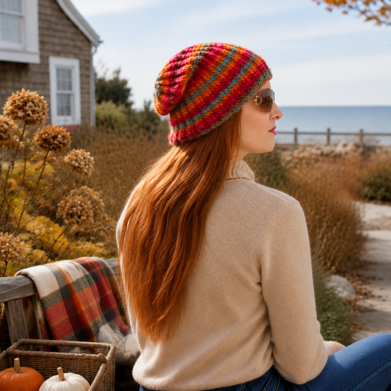 Easy Self-Striping Slouch Hat Knitting Pattern