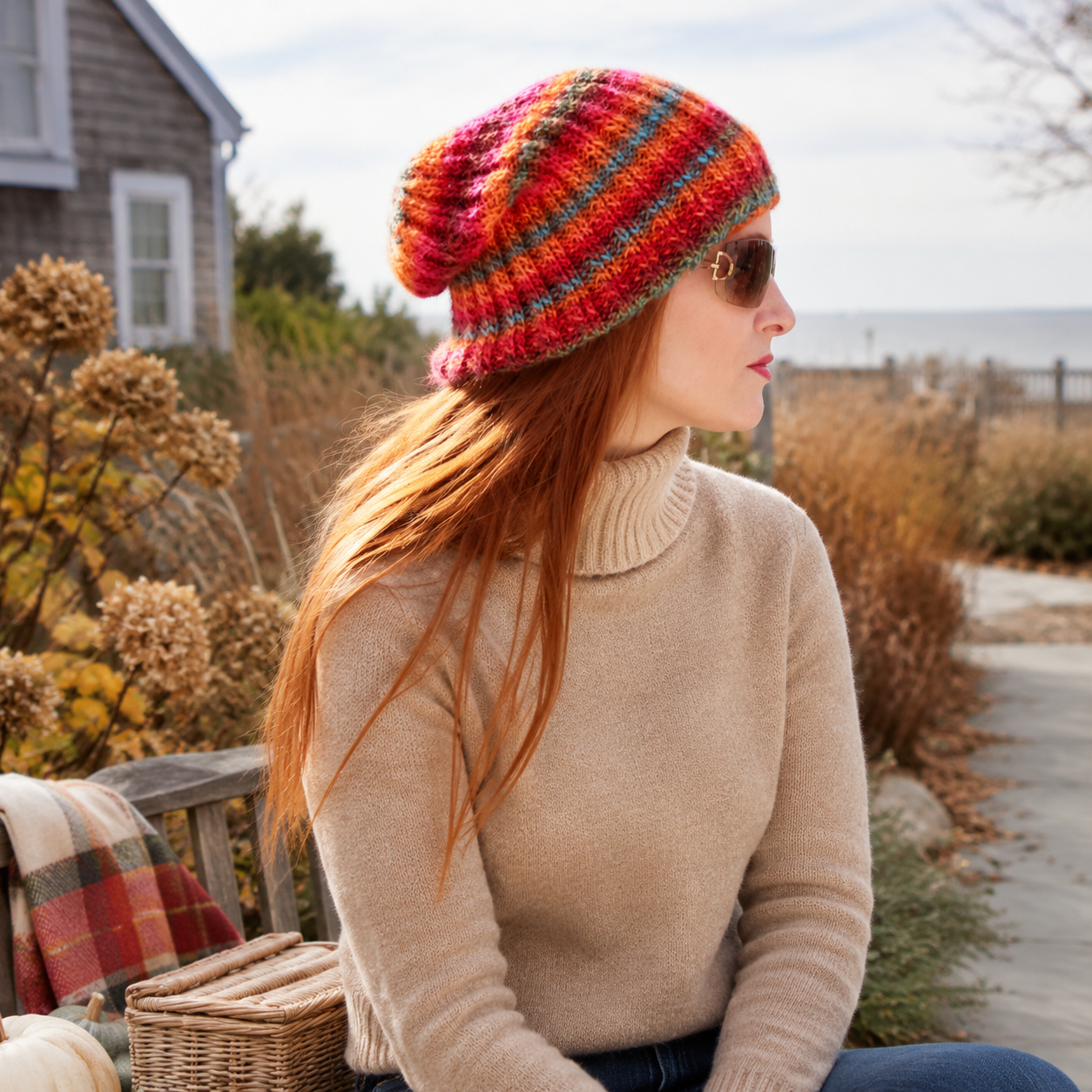 Easy Self-Striping Slouch Hat Knitting Pattern