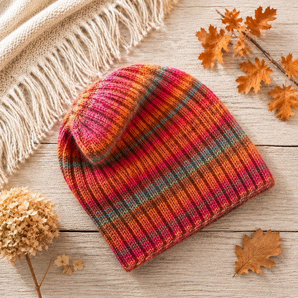 Easy Self-Striping Slouch Hat Knitting Pattern