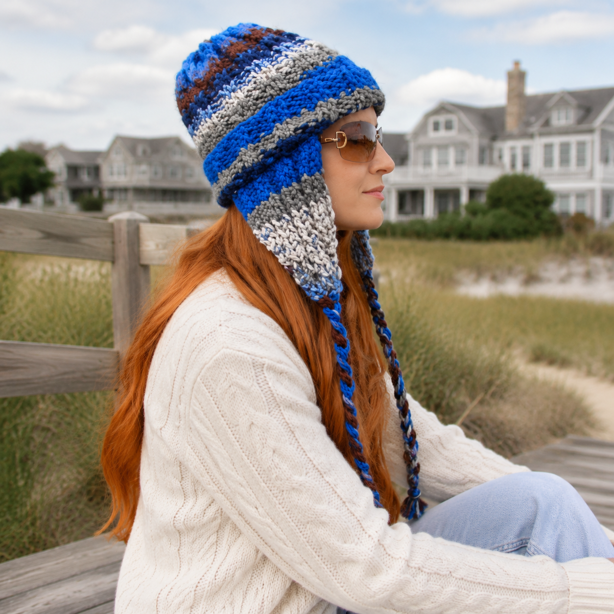 Easy Stripe Ear Flap Beanie Knitting Pattern