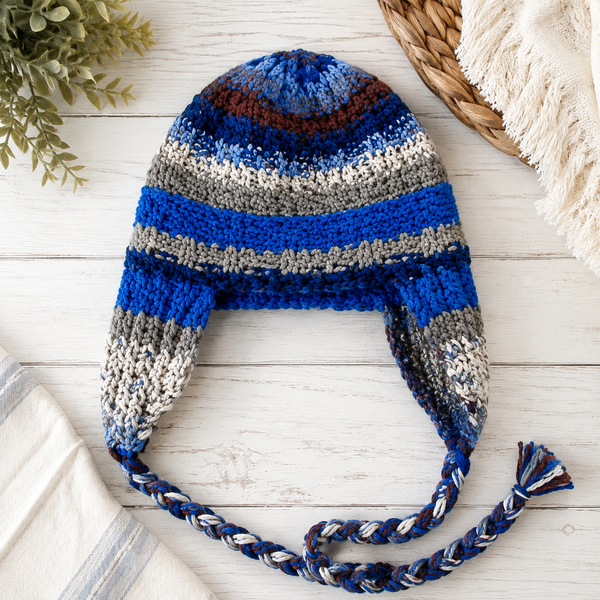 Easy Stripe Ear Flap Beanie Knitting Pattern