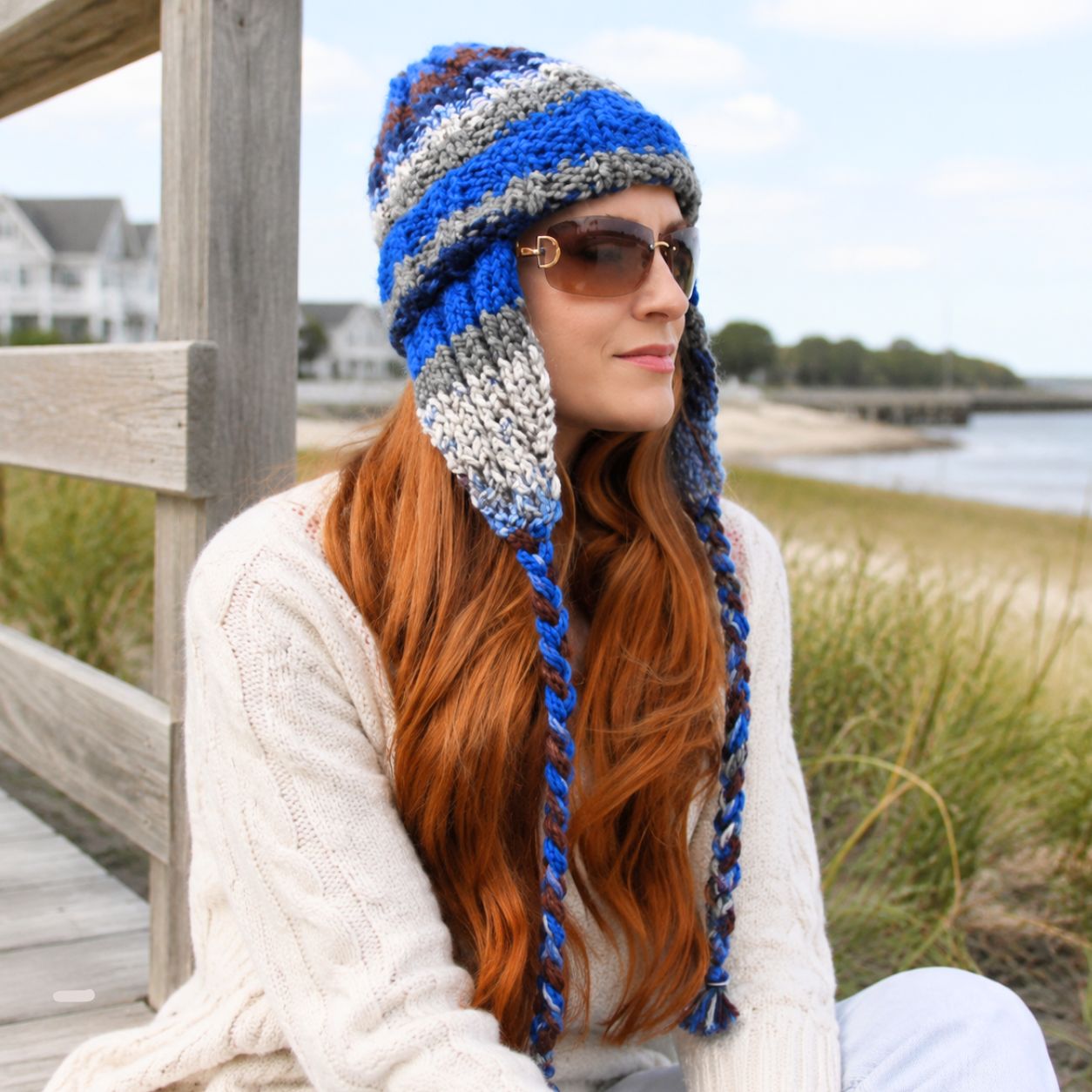 Easy Stripe Ear Flap Beanie Knitting Pattern