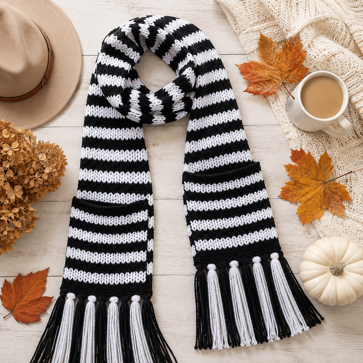Easy Stripe Pocket Scarf Knitting Pattern