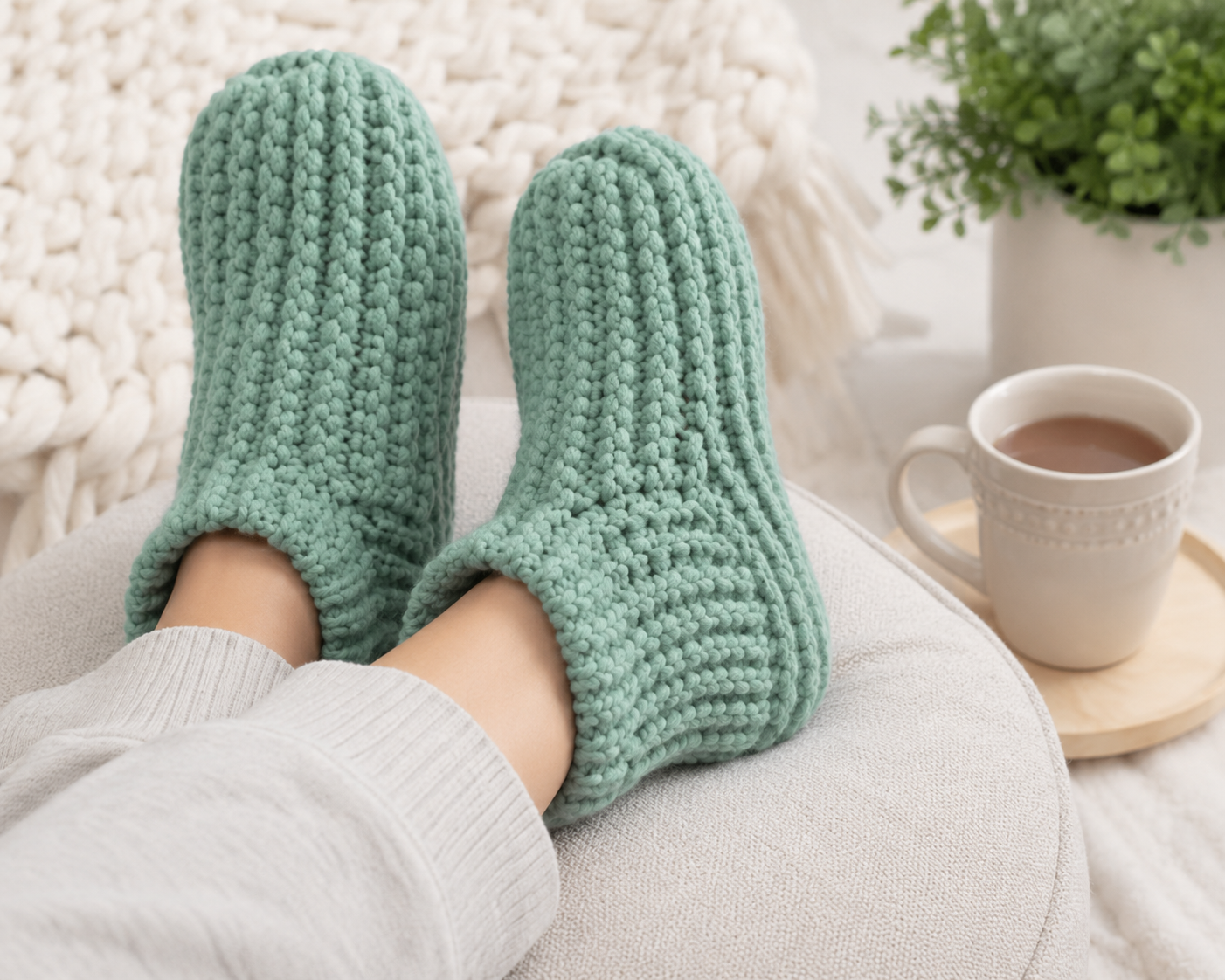 Easy Knit Bootie Slippers Pattern for Women