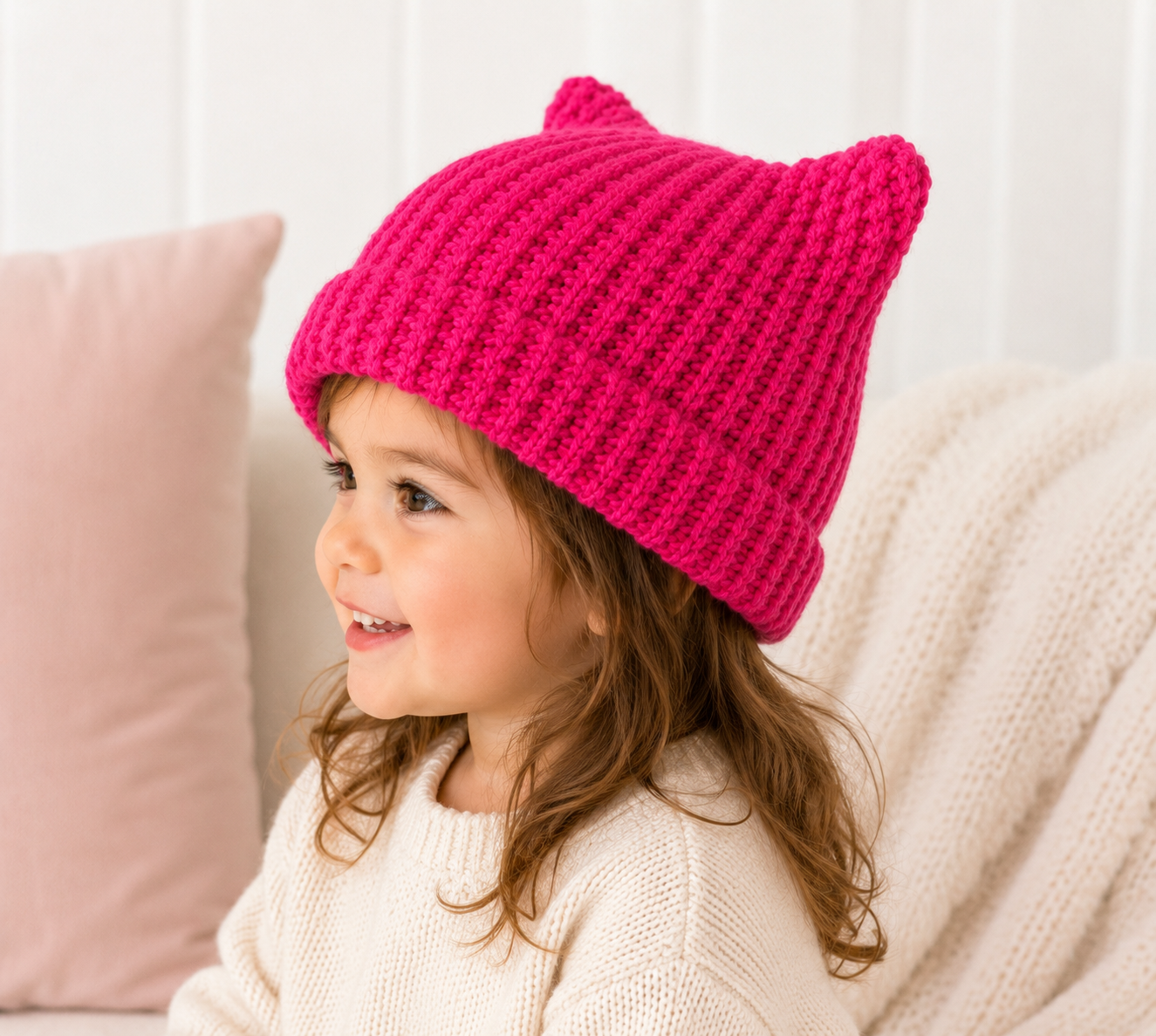 Toddler Girl Cat Ear Hat Knitting Pattern