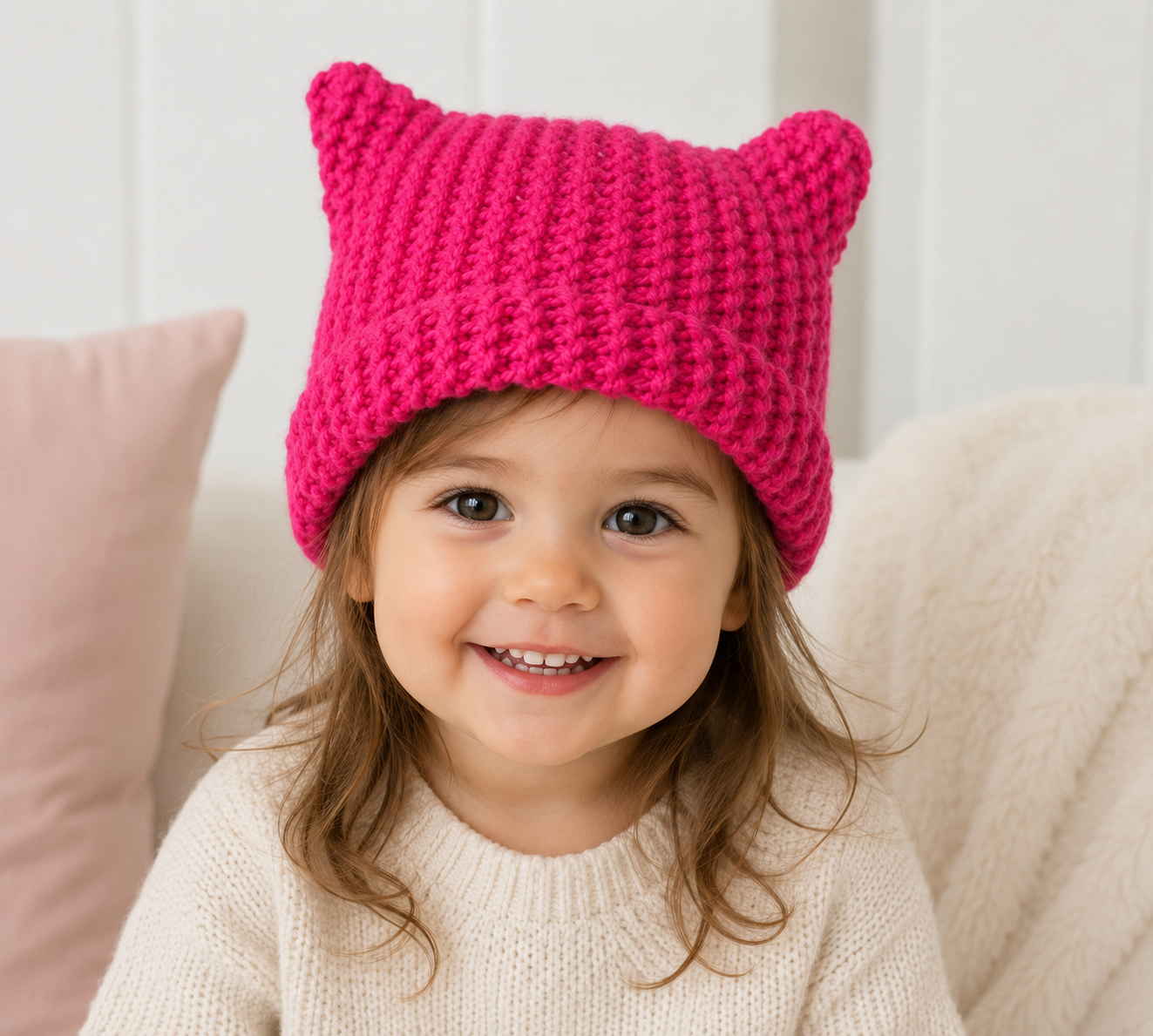 Toddler Girl Cat Ear Hat Knitting Pattern
