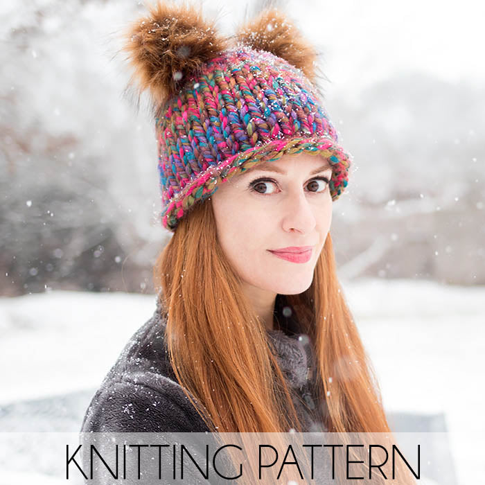 Double Pom Beanie Knitting Pattern